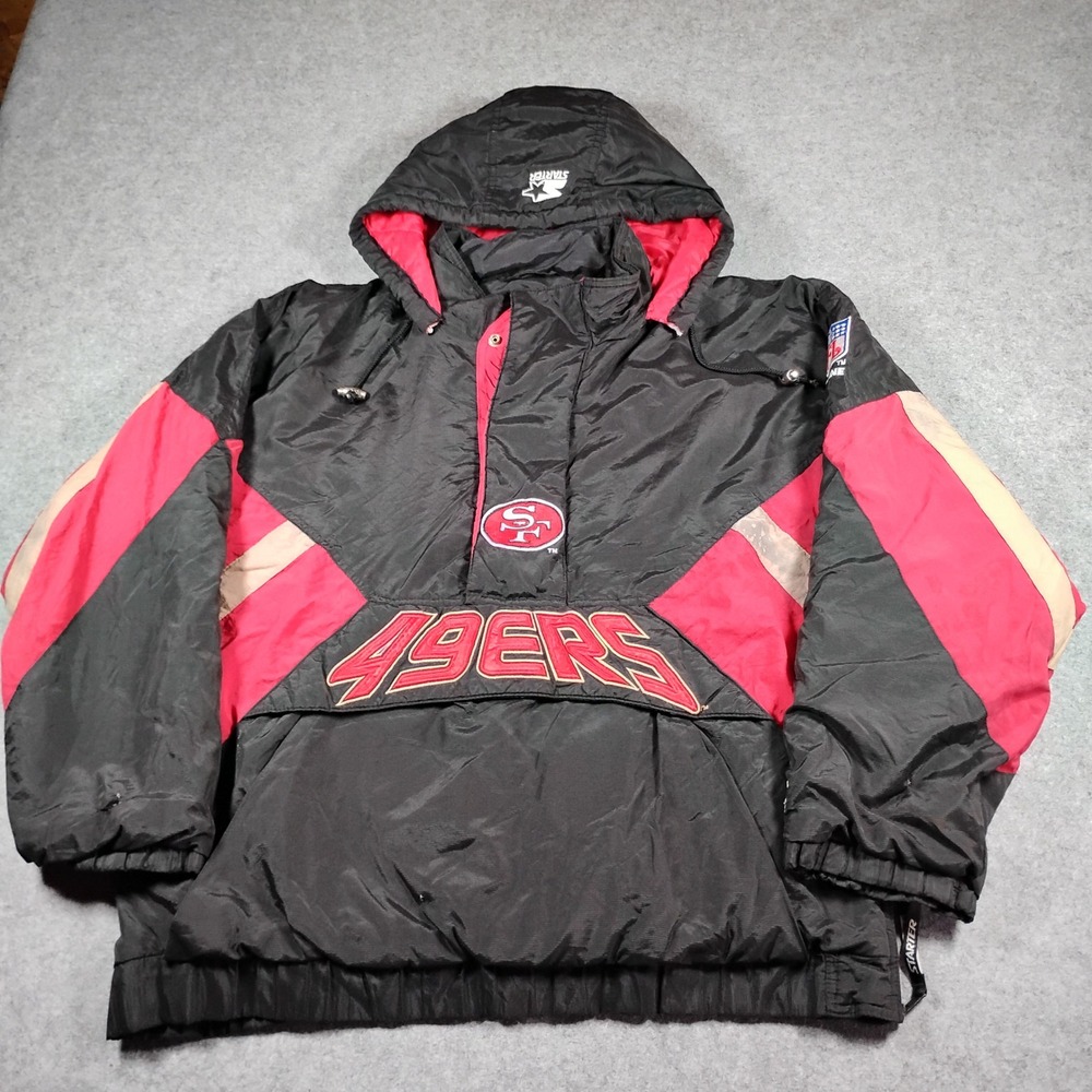 Vintage‎ Starter San Francisco 49ers NFL Puffer Jacket Anorak Black Red Mens XL